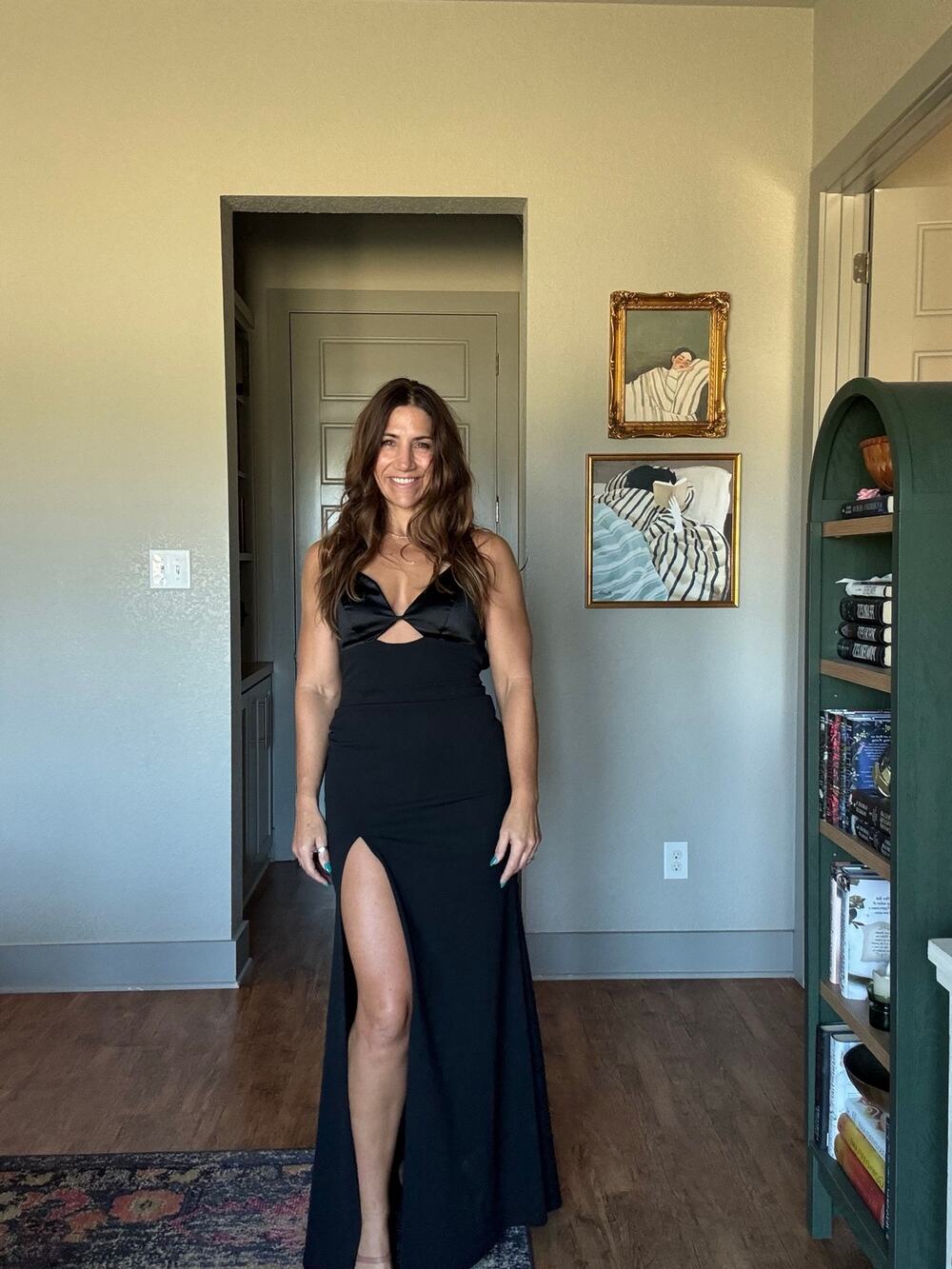 Windsor Black Satin Cutout Open Back Slit Maxi Dress